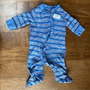 Blue and orange striped Dino 3 m Carter's onesie footie long sleeves